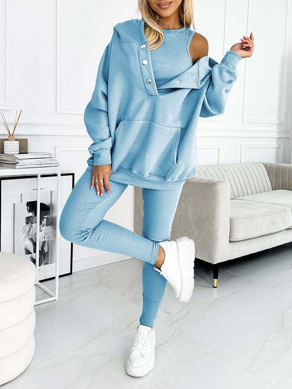 Athleisure Hoodie With Thick Thread Slim-fit Vest Pants Three Pieces Set - Sophinity
