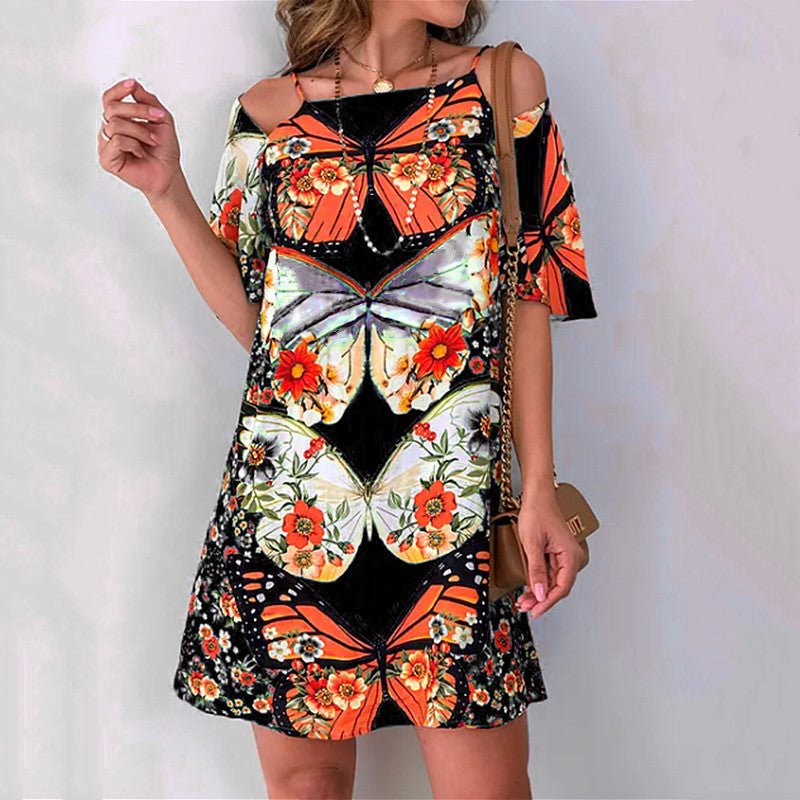 Butterfly print dress with short sleeves - Sophinity