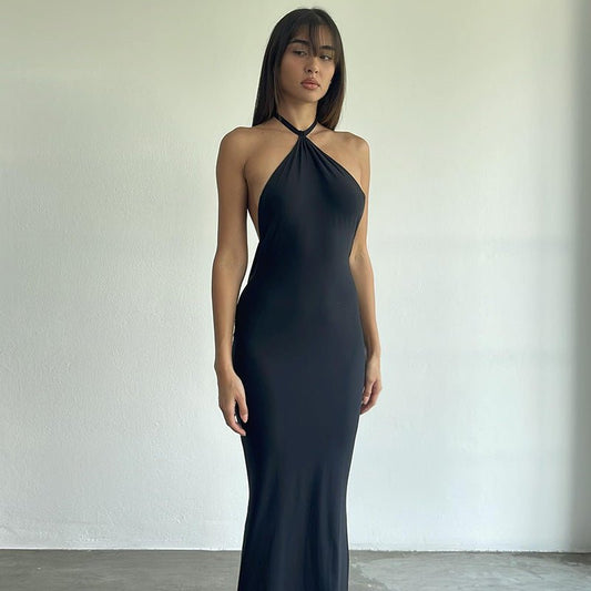 Women's Solid Neck Hanging Royal Sister Style Long Dress - Sophinity