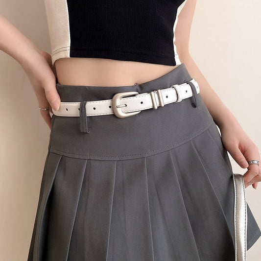 Minimalist Silver Buckle Crescent Thin Belt - Sophinity