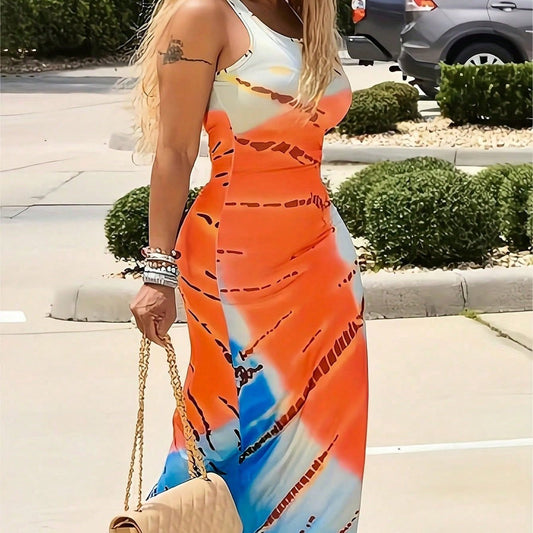 Women Fashionable Long Dress With Waistline Maxi Women Outfit - Sophinity