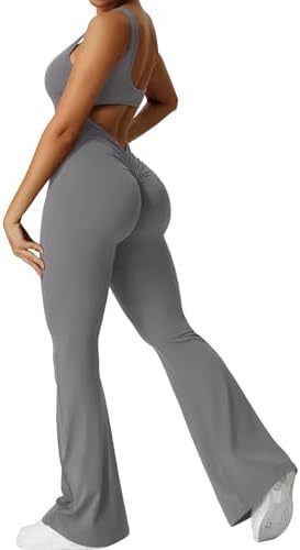 Women Sleeveless Flare Jumpsuits Fitness Yoga Long Pants - Sophinity