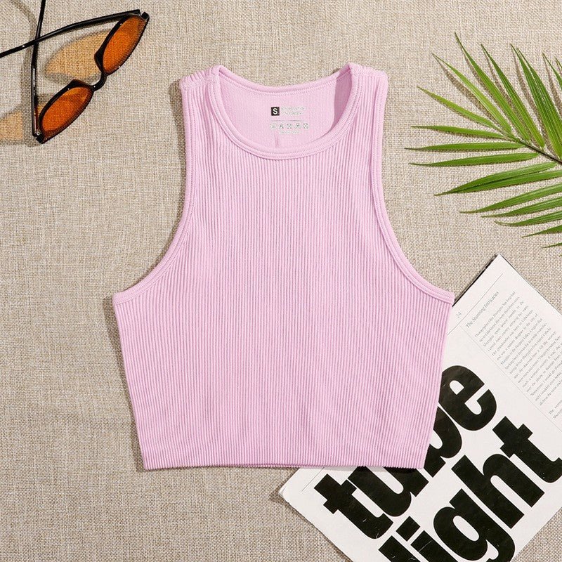 Solid Color Sleeveless Vest Women's Summer High Waist Short Navel Fitness Running Yoga Clothes - Sophinity