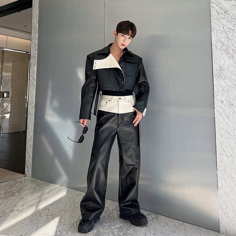 Street Model Style Contrast Color Wide-leg Pants