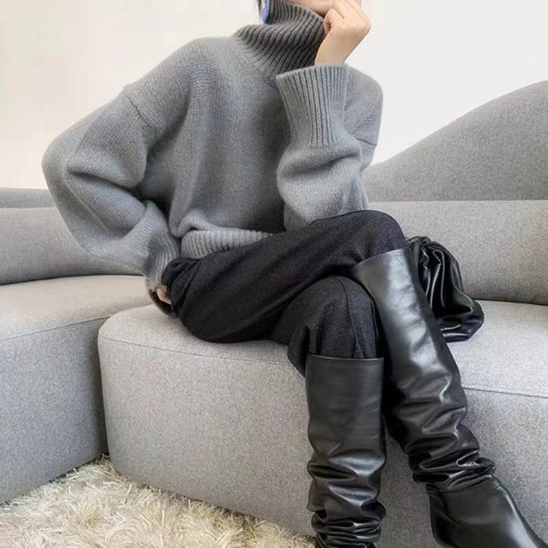 New Winter Wear Thick Soft Glutinous Loose High Collar Knitted Sweater For Women - Sophinity
