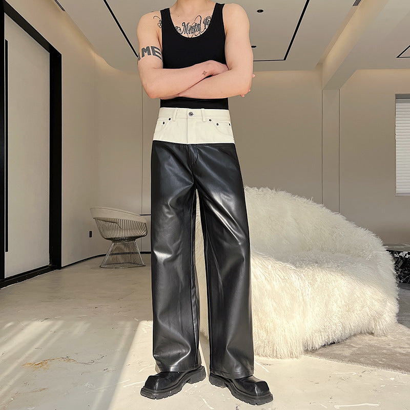 Street Model Style Contrast Color Wide-leg Pants