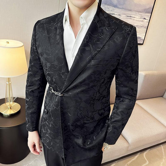 Vintage Pattern Men's Casual Suit Metal Hook Placket Closure Collar Leather Texture Suit - Sophinity