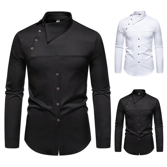 Men's Lapel Oblique Placket Asymmetric Long - sleeved Shirt - Sophinity