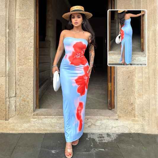 Slim Slit Tube Long Dress Summer Sexy Pint Party Beach Dresses Women's Clothing - Sophinity