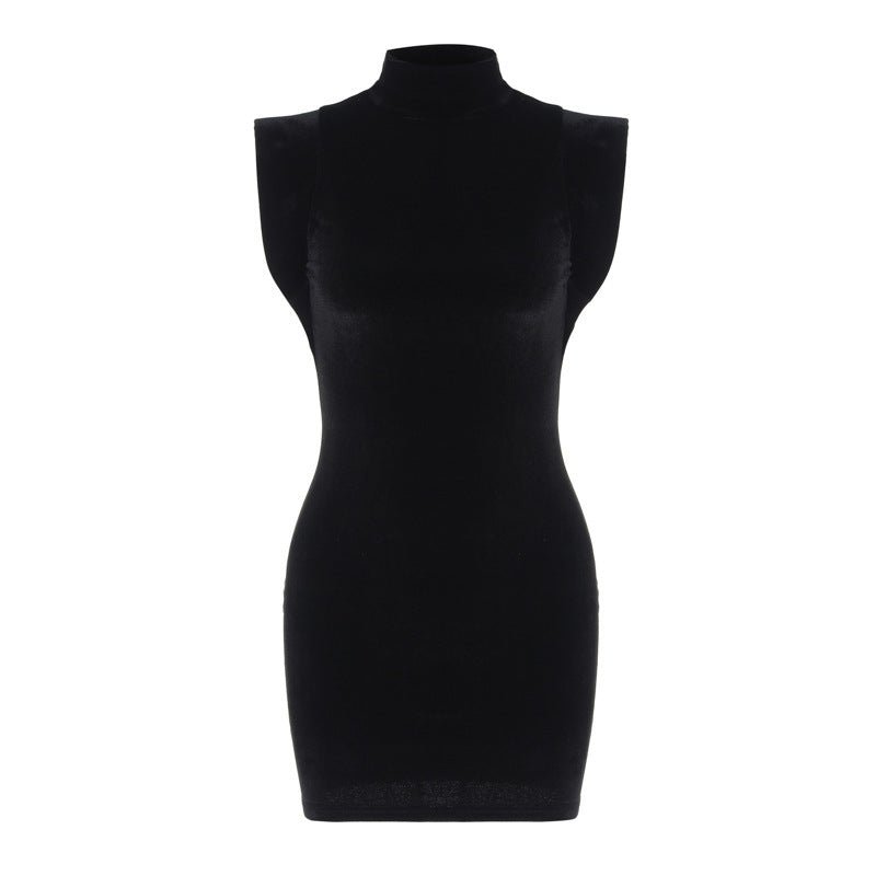 Suede Turtleneck Flounced Sleeve Slim - fit Sheath Dress Women - Sophinity