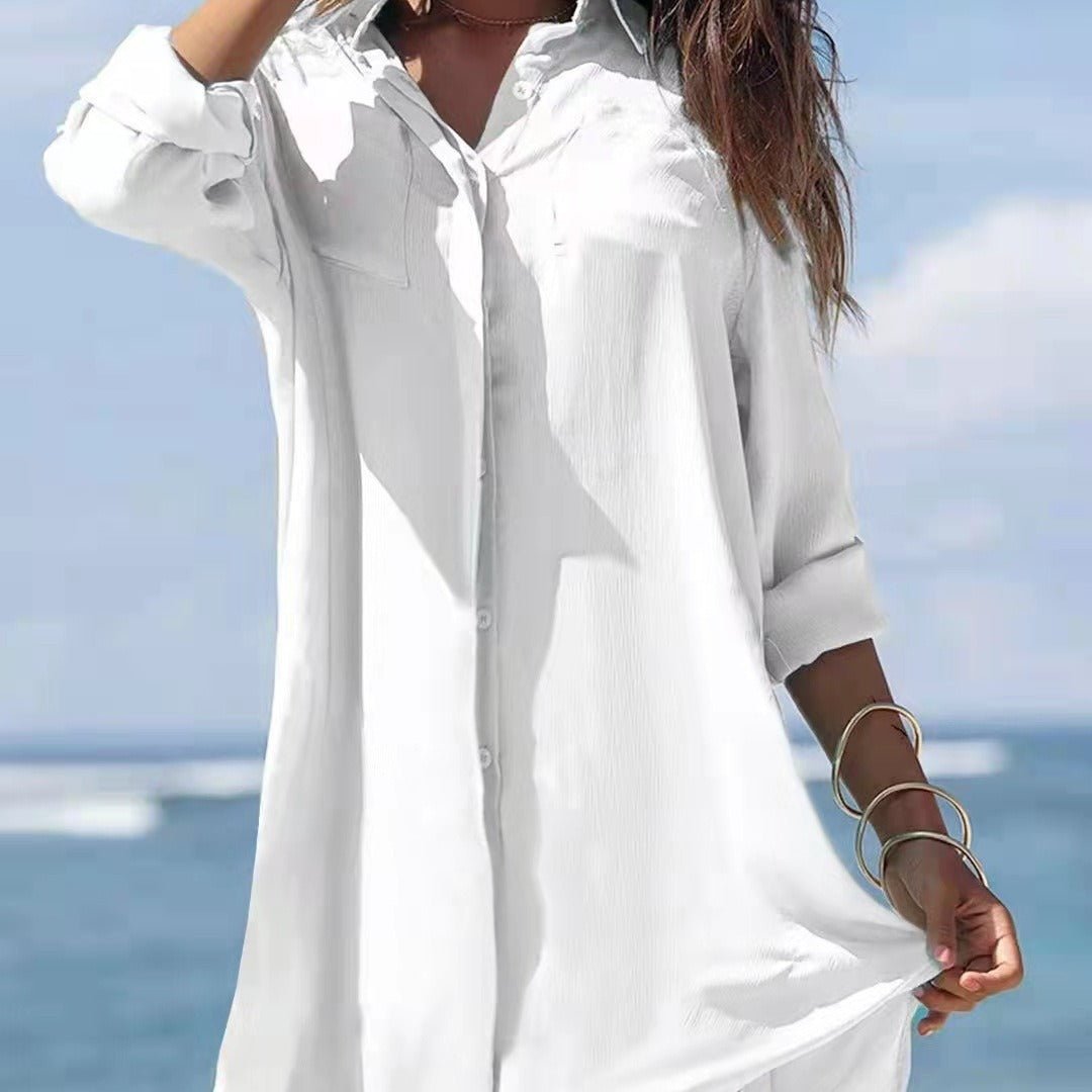 Old Women's Printed Plus Size Beach Sun Protection Shirt Dress - Sophinity