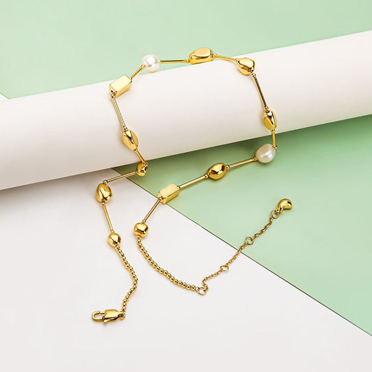 Simple Design Natural Pearl Lanyard Stitching Necklace For Women - Sophinity
