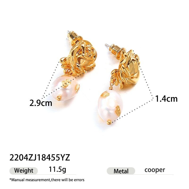 Graceful And Fashionable Brass Gold - plated Real Pearl Earrings For Women - Sophinity