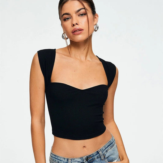 Crop Top Sweetheart Solid Ribbed Sleeveless - Sophinity