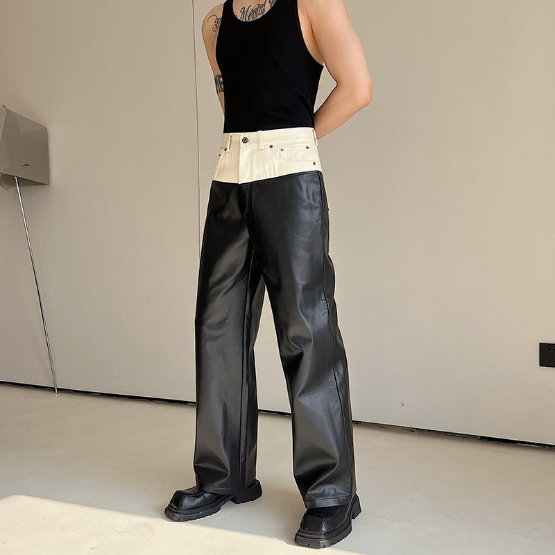 Street Model Style Contrast Color Wide-leg Pants