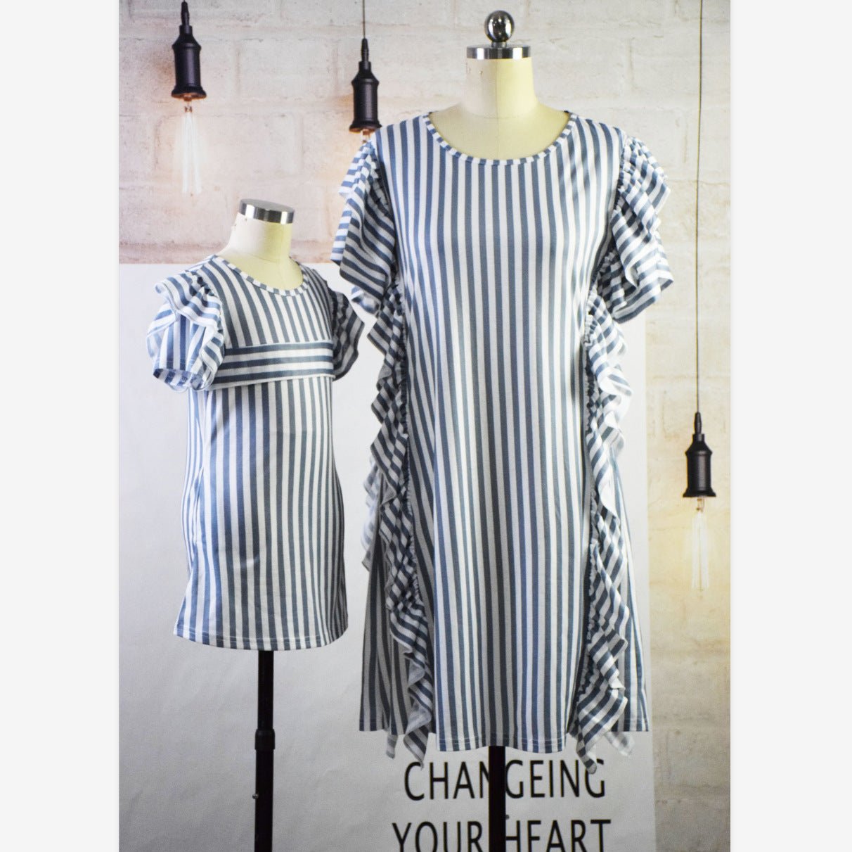 Striped big ruffle sleeve parent - child dress - Sophinity
