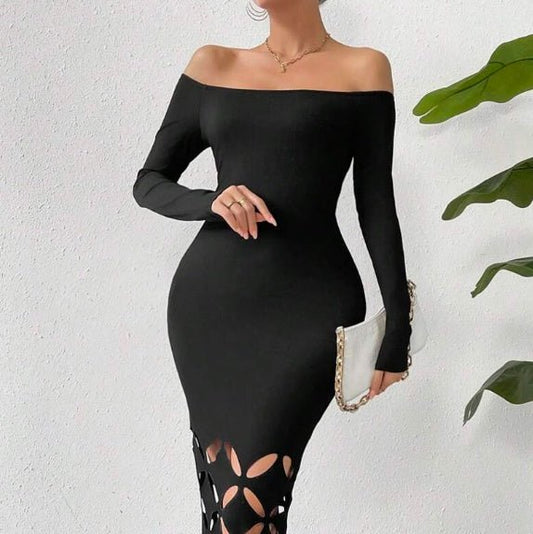 Shoulder Cut Out Bodycon Dress Maxi Women Outfit - Sophinity
