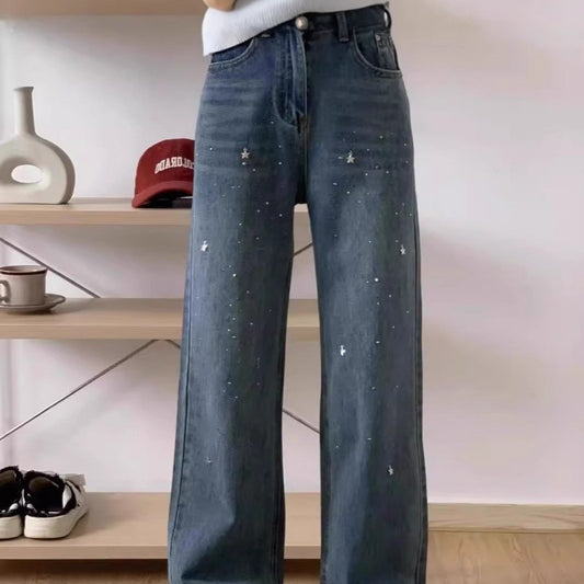 Light Blue Narrow Wide Leg Jeans Straight Spring - Sophinity