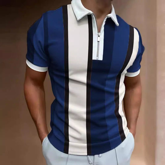 Men's Striped Short - sleeved Polo Shirt Slim Lapel - Sophinity