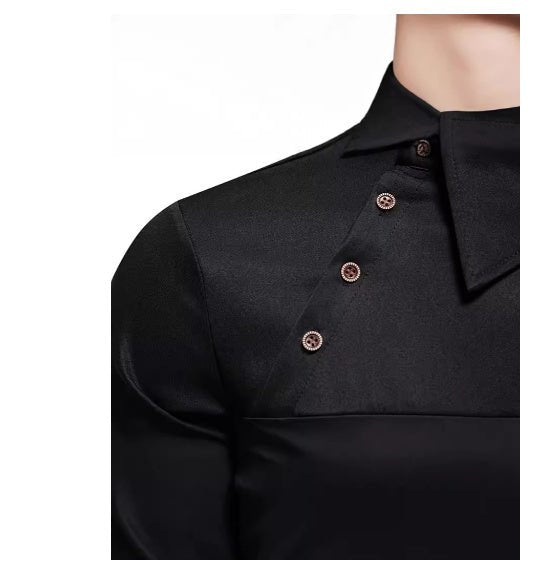 Men's Lapel Oblique Placket Asymmetric Long - sleeved Shirt - Sophinity