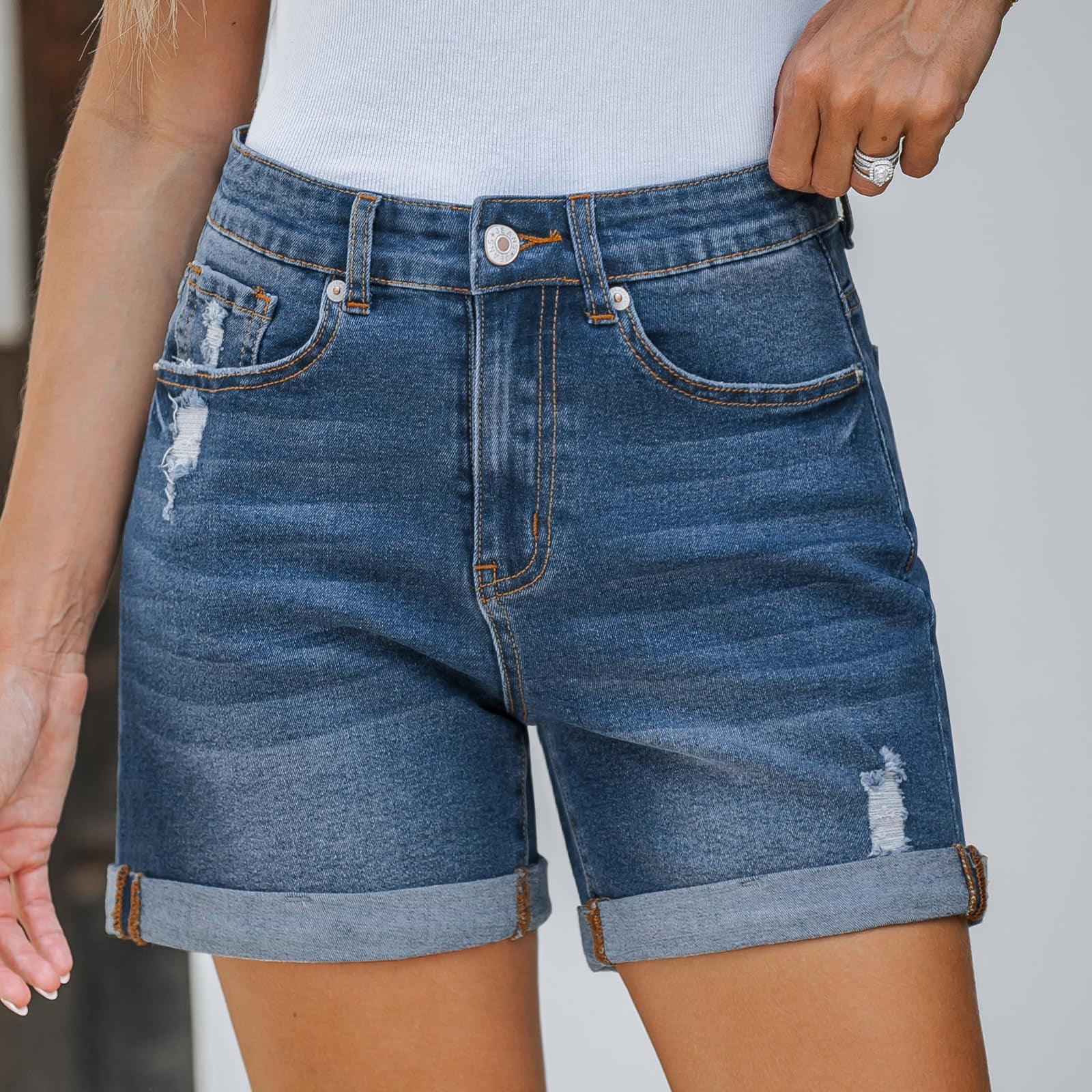 Straight Slim-fit Worn-out Curling Denim Shorts - Sophinity