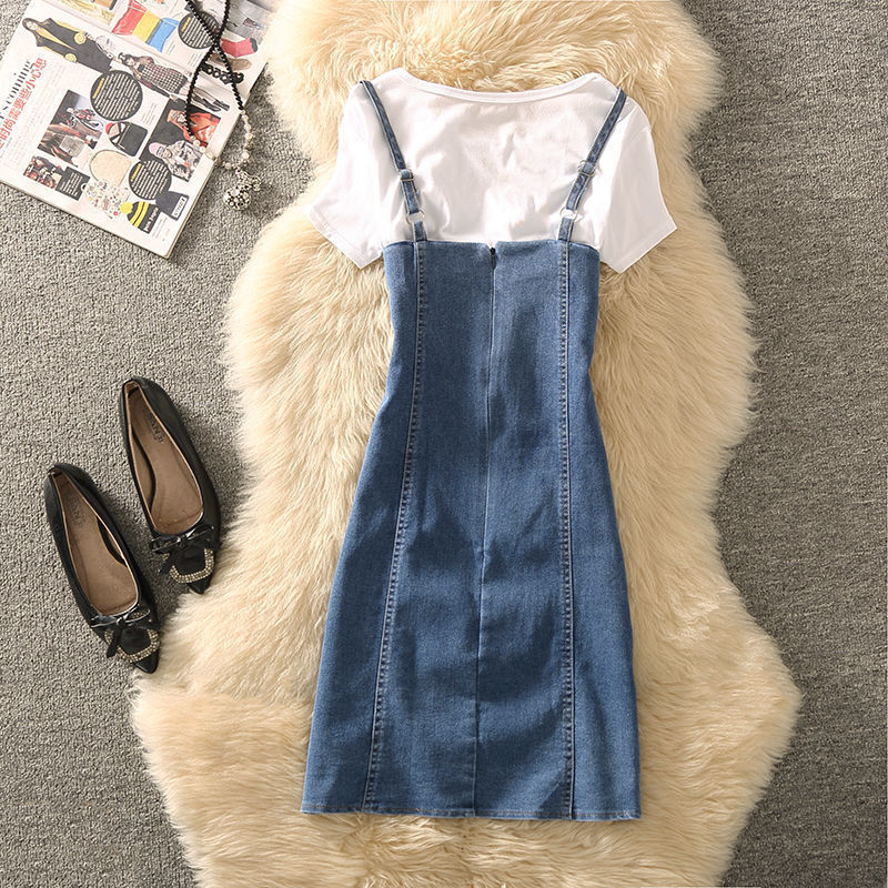 Summer Clothing Denim Braces Skirt Waist Trimming Lace Up Small Size Dress Suit
