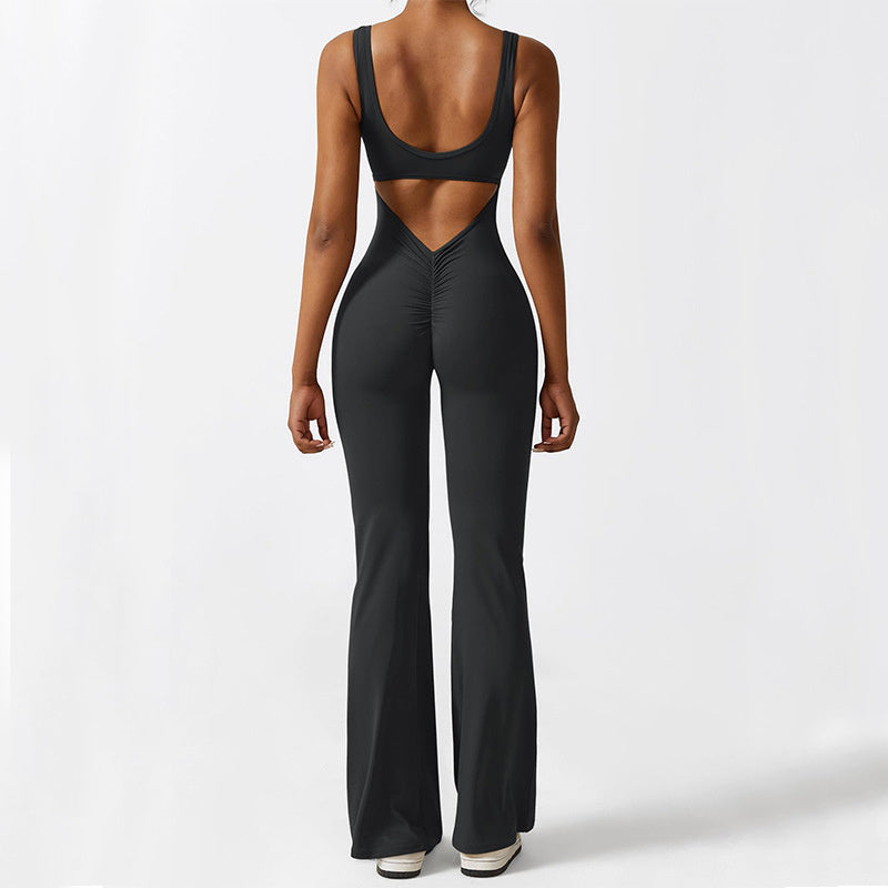 Women Sleeveless Flare Jumpsuits Fitness Yoga Long Pants - Sophinity