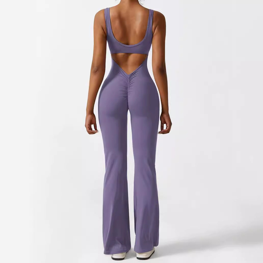 Women Sleeveless Flare Jumpsuits Fitness Yoga Long Pants - Sophinity