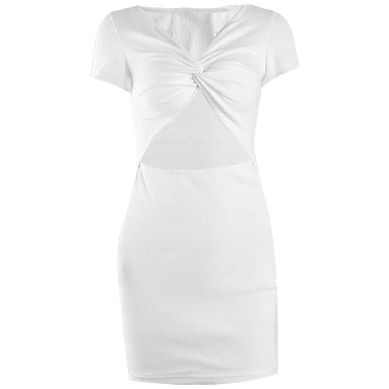 Navel Slimming Hollow Out V - neck Short Sleeve Dress - Sophinity