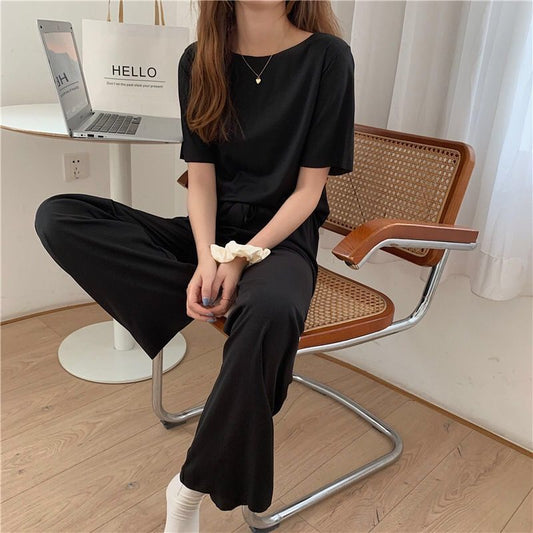Spring And Summer New Ice Silk Soft Suit Outer Shorts Trousers Home Wear Two - piece Suit - Sophinity