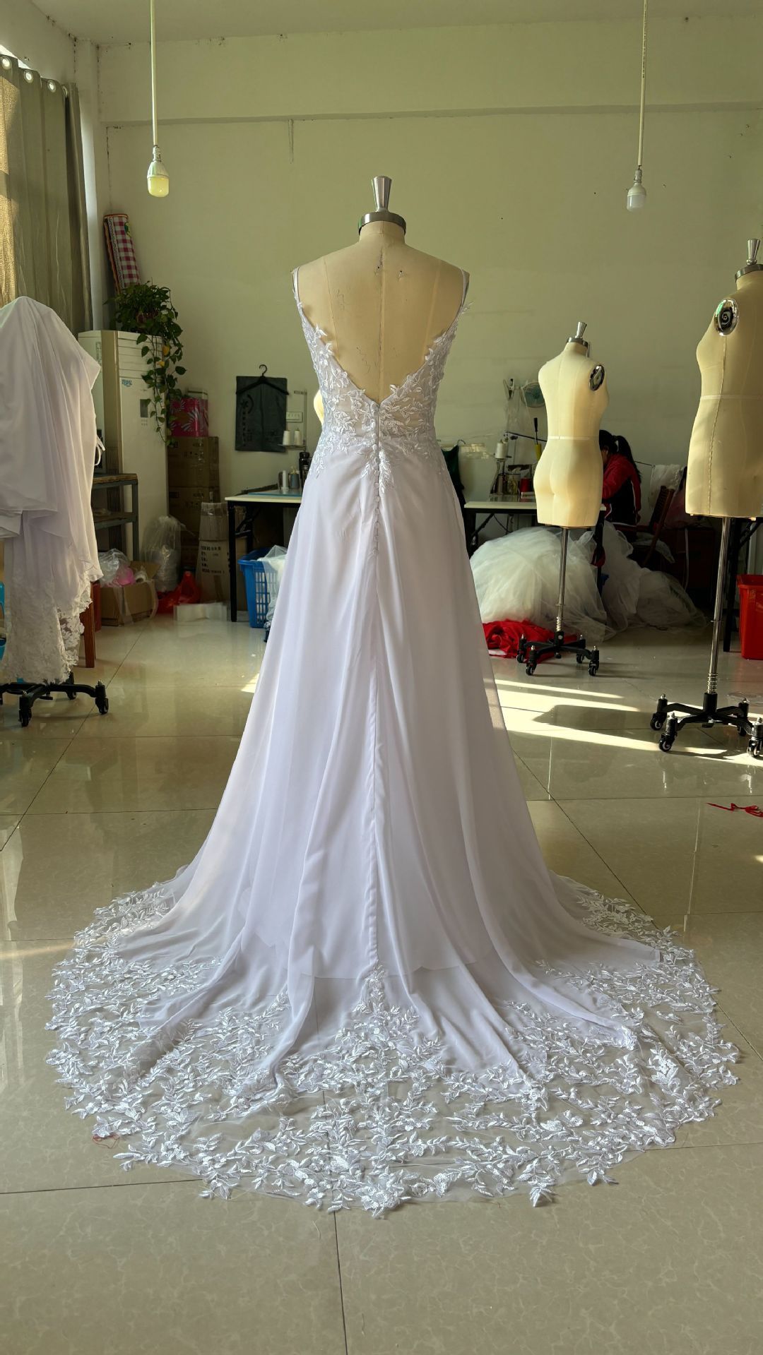 Strap Fishtail Wedding Dress Bridal Slim Satin Lace Dress - Sophinity