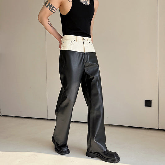 Street Model Style Contrast Color Wide-leg Pants