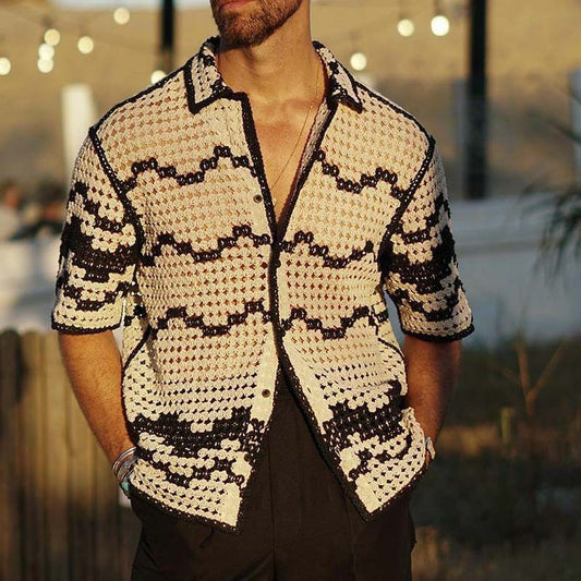 Knitted Striped Stitching Shirt - Sophinity