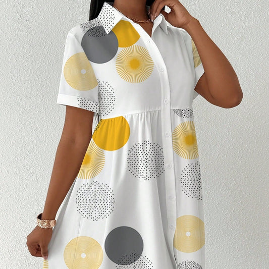 Clasi Button - Front Short Sleeve All - Over Print Casual Short Dress Women Shirt - Sophinity