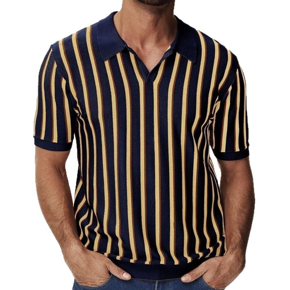 High Quality Summer Lapels Temperament Striped Knitted Polo Shirt - Sophinity