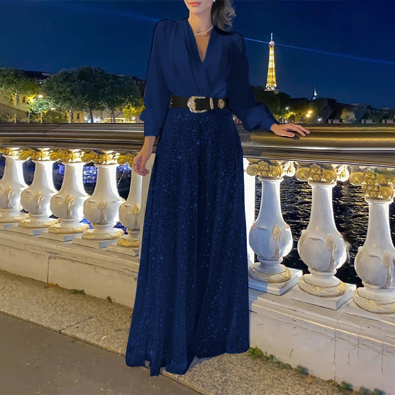 V-neck Elegant Waist Slimming Sequined Ladies - Sophinity