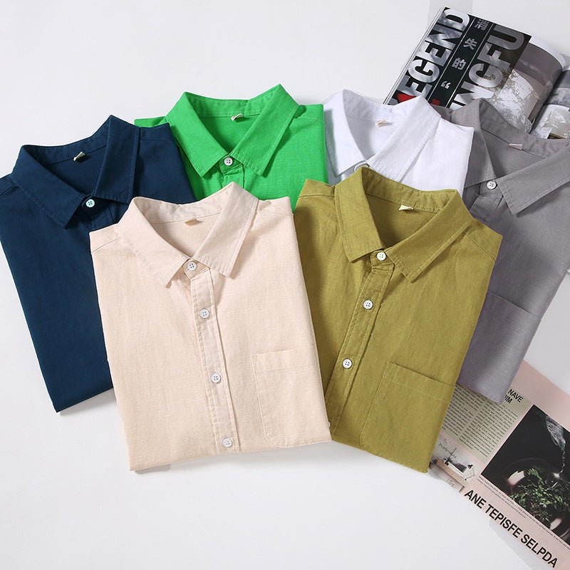 Men's Linen Short - sleeved Lapel Shirt - Sophinity