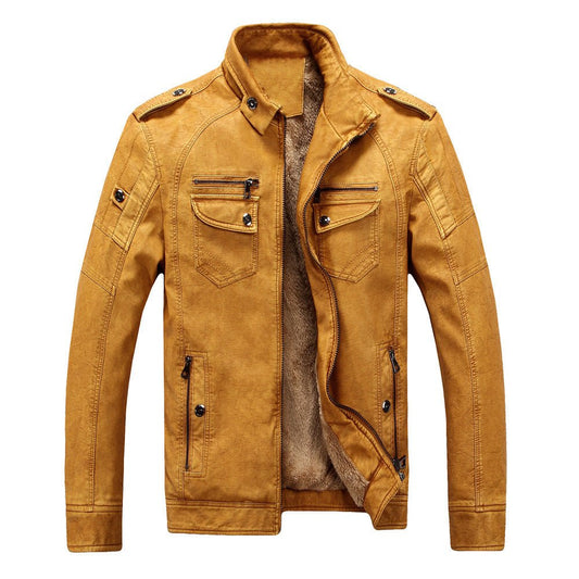 Leather Jacket Plus Velvet Washed Retro Leather Jacket - Sophinity