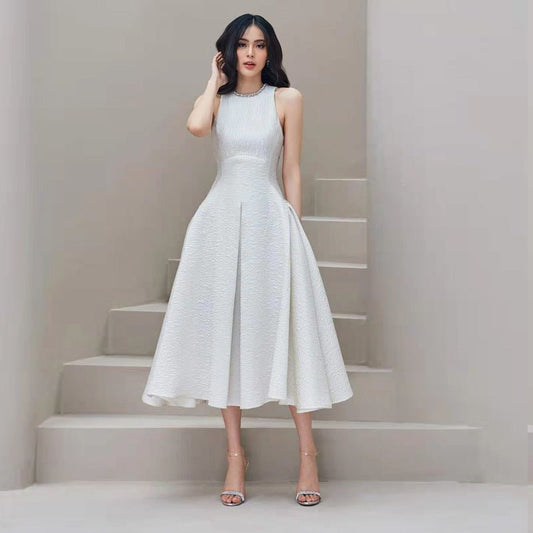 Women's White Temperament Goddess Long Dress Dress - Sophinity
