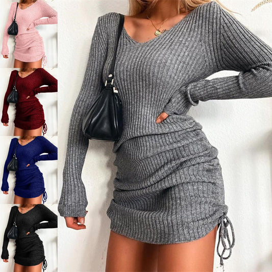 Women's Slim Thread Skirt Pleated Drawstring Dress - Sophinity