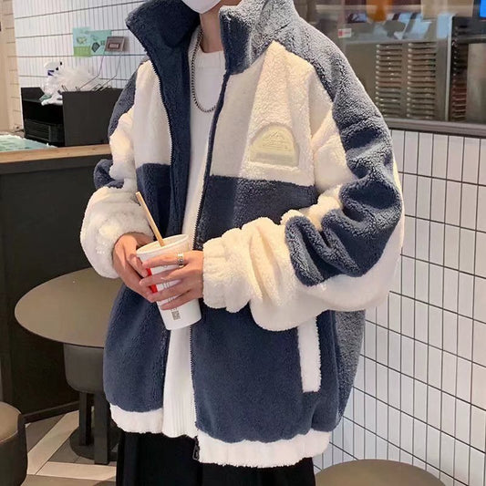 Men's Korean Trendy Lamb Fleece Stand Up Collar Jacket - Sophinity