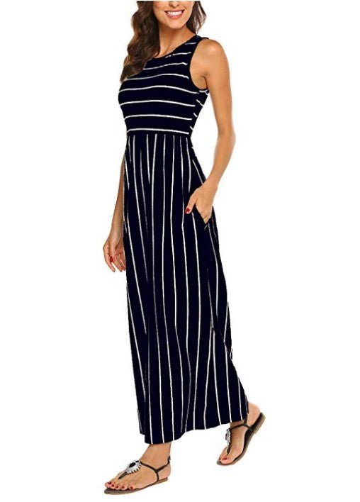 Women's Sleeveless Striped Flowy Casual Maxi Dress - Sophinity