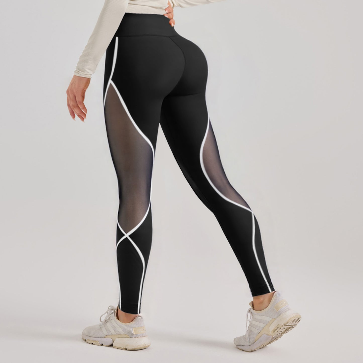 Women's Color Matching Mesh European And American High Waist Yoga Pants - Sophinity