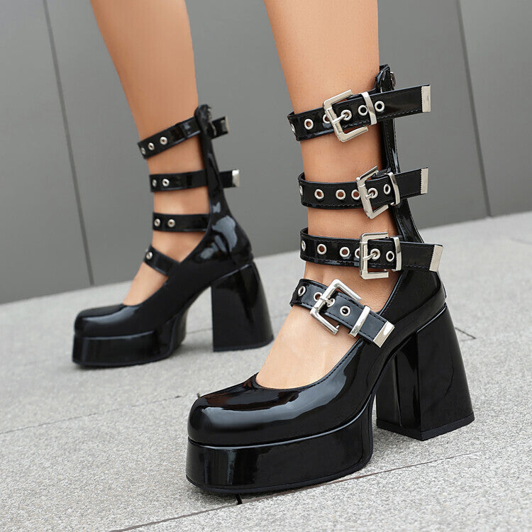 Sweet Cool Chunky Heel High Heel Leather Shoes - Sophinity