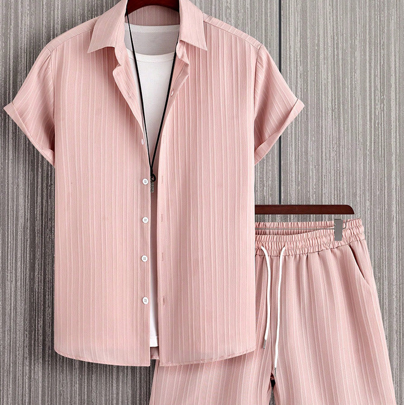 Striped Short-sleeved Shirt Breasted Lapel Suit - Sophinity