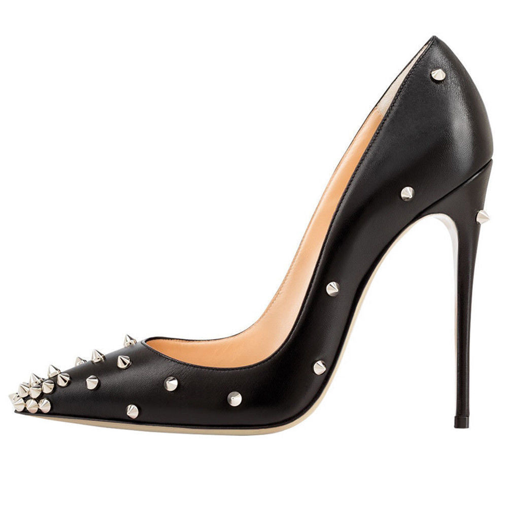 Pointed Toe Shallow Mouth Rivet Stiletto Heel Women's Shoes - Sophinity