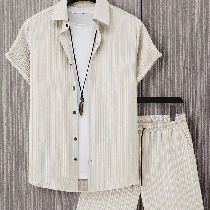 Striped Short-sleeved Shirt Breasted Lapel Suit - Sophinity