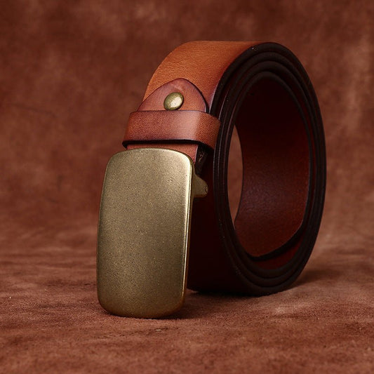 Wide Top Layer Smooth Buckle Retro Frosted Belt - Sophinity