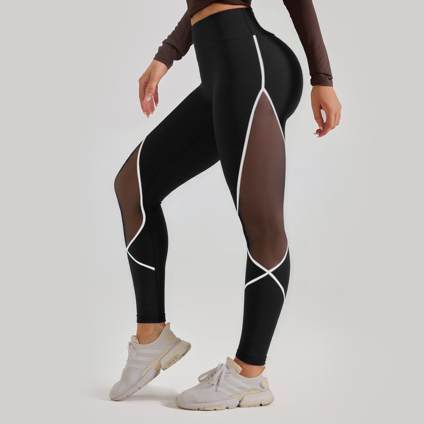 Women's Color Matching Mesh European And American High Waist Yoga Pants - Sophinity