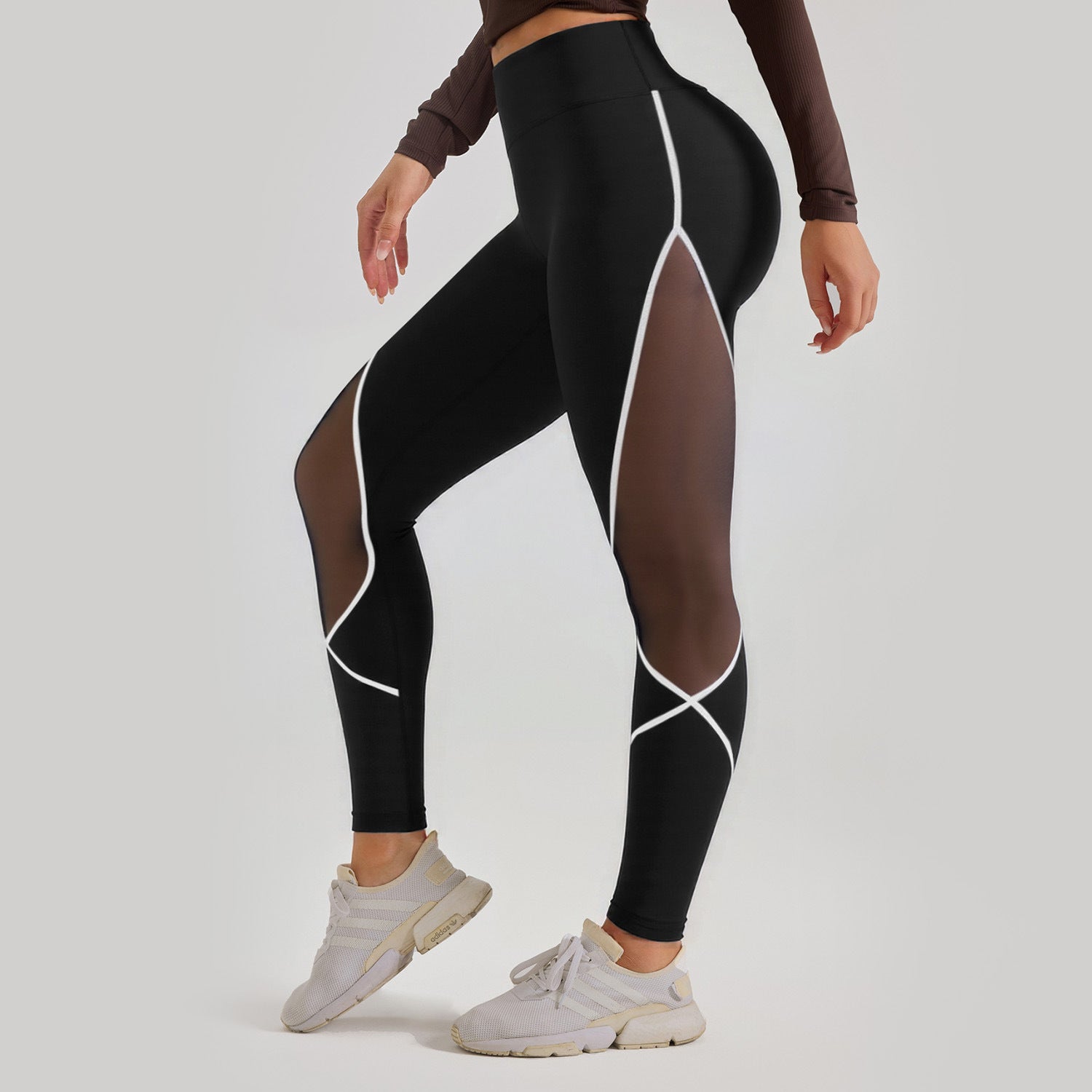 Women's Color Matching Mesh European And American High Waist Yoga Pants - Sophinity